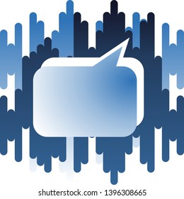 Speech bubble on abstract blue background with halftone transition. Communication bubble on rounded lines pattern. Vector graphic Illustration.