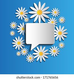 Speech bubble on the background color from white daisies vector