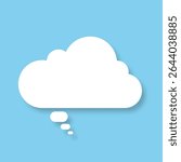 A speech bubble on a blue background. A chat window for comments, a message. A white cloud. Vector EPS 10.