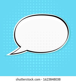 Speech bubble on blue background. Pop art style. Vector illustration