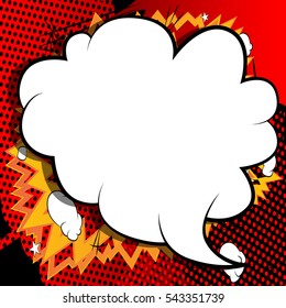 Speech bubble on comic book background.