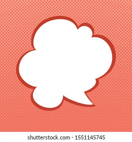 Speech Bubble on Coral Pop Art Background with Dots , Conversation on Halftone Retro Style Background, Vector Illustration