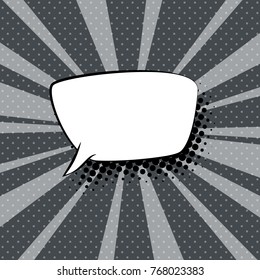 Speech Bubble on Gray Pop Art Background with Sunbeam, Retro Style, Vector Illustration