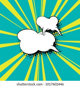 Speech Bubble on Green Background with Yellow Sun's Rays , Dialog , Vector Illustration
