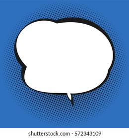 Speech Bubble on Halftone Background, Retro Style, Black Dots in the Form of a Circle on a Blue Background, Vector Illustration
