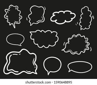 Speech bubble on isolation black background. Set of think and talk speech bubbles. Black and white illustration