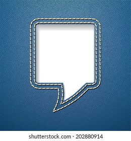 Burbuja del discurso sobre el fondo de los jeans