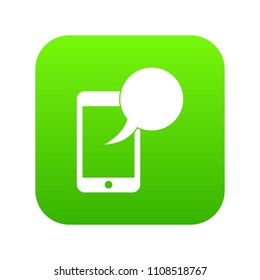 Speech bubble on phone icon digital green for any design isolated on white vector illustration