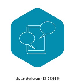 Speech bubble on phone icon. Outline illustration of speech bubble on phone vector icon for web