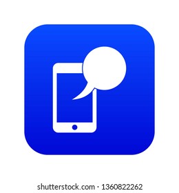 Speech bubble on phone icon digital blue for any design isolated on white vector illustration