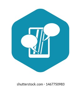 Speech bubble on phone icon. Simple illustration of speech bubble on phone vector icon for web