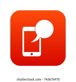 Speech bubble on phone icon digital red for any design isolated on white vector illustration
