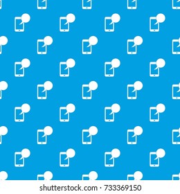 Speech bubble on phone pattern repeat seamless in blue color for any design. Vector geometric illustration