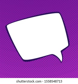 Speech Bubble on Purple Neon Background with Dots , Pop Art Halftone Background, Conversation, Retro Style, Vector Illustration