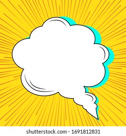 Speech bubble on rays with effect explosion background and halftone dots. Effect motion lines for comic book and manga. Vector bright dynamic cartoon illustration. Pop-art style template for design