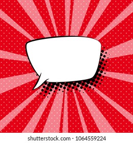 Speech Bubble on Red Pop Art Background with Sunbeam, Retro Style, Vector Illustration