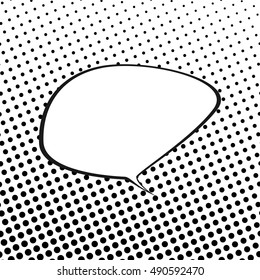 Speech Bubble on White Background with Black Dots , Speech Bubble on Halftone Background, Retro Style, Gradient from Bottom Left to Upper Right, Vector Illustration