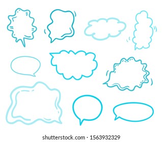Speech bubble on white. Multicolored hand drawn think and talk speech bubbles. Colorful illustration