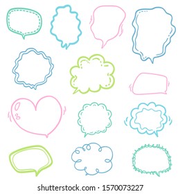Speech bubble on white. Multicolored hand drawn think and talk speech bubbles