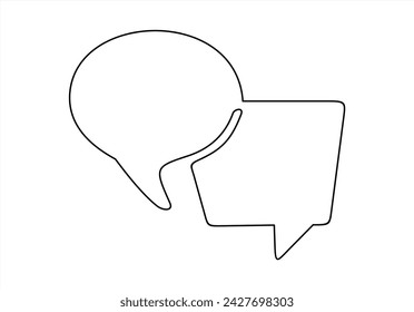 Speech bubble in One line drawing. Dialogue Chat cloud in simple linear style. Editable stroke. Doodle Vector illustration	

