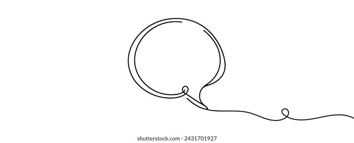 Speech bubble in One line drawing. Dialogue Chat cloud in simple linear style. Editable stroke. Doodle Vector illustration