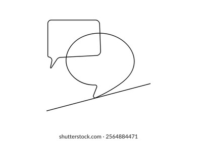 Speech bubble one line drawing of minimalist vector icon with black and white 
