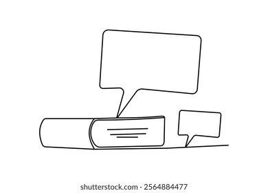 Speech bubble one line drawing of minimalist vector icon with black and white 