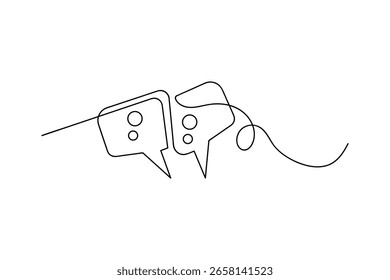 Speech bubble one line drawing minimalist style isolated outline illustration on white background