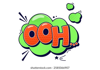 Speech bubble Ooh. Red halftone text on green background.