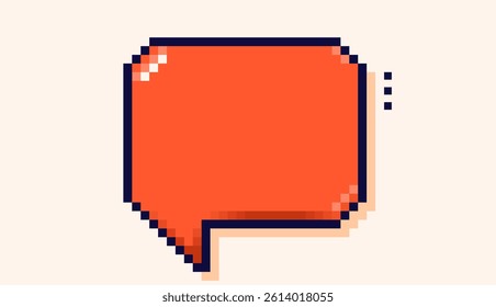 Speech bubble with orange background drawn in pixel art style.