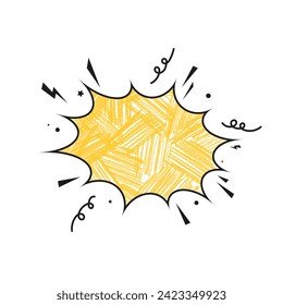 Burbuja de voz con fondo de dibujo a lápiz naranja. Dibujo de lápiz de esbozo. Hand dibujó la burbuja del discurso sobre fondo blanco. Pancarta de doodles coloridos con sombra de crayón naranja y lugar para el mensaje. 