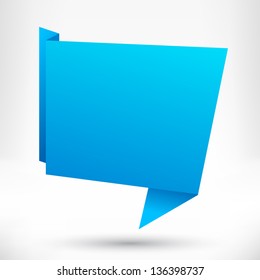 Speech bubble origami style. Blue. Vector abstract background.