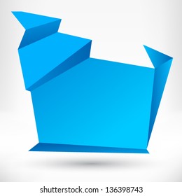 Speech bubble origami style. Blue. Vector abstract background.