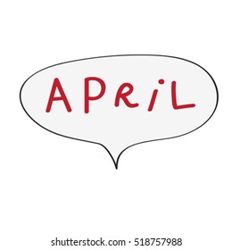 Speech bubble with original childish text, April doodle isolated on white