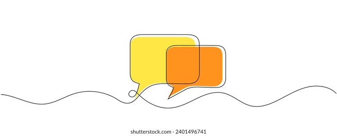 Speech bubble outline, dialog speak, continuous one line drawing. Graphics minimalist linear two frame box for text. Balloon for talk. Single line vector illustration