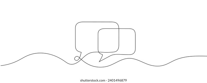 Speech bubble outline, dialog speak, continuous one line drawing. Graphics minimalist linear two frame box for text. Balloon for talk. Single line vector illustration