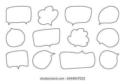 Speech Bubble in outline Hand drawn style. Comic doodle textbox set.