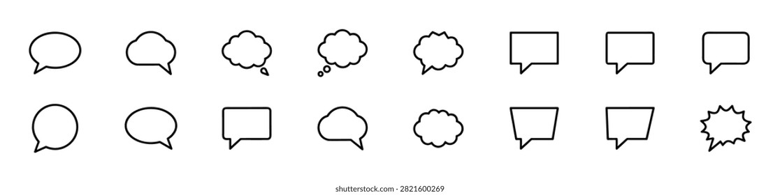 speech bubble outline icon set for communication and messaging design on transparent background