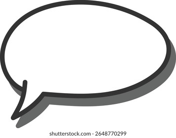 A speech bubble outlined with a thick border and shadow in a clean style. The empty dialogue balloon is depicted with a three-dimensional effect. Cartoon vector illustration.