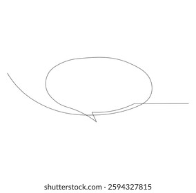 Speech bubble oval shape continuous single line drawing, white background,Simple blank comic text box single line art drawing, Vector illustration,