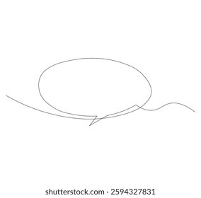 Speech bubble oval shape continuous single line drawing, white background,Simple blank comic text box single line art drawing, Vector illustration,