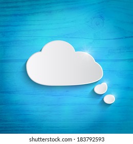 Speech bubble over wooden background, vector illustration
