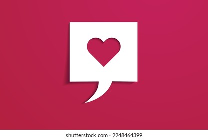 Speech bubble with paper cut heart symbol. Vector illustration. Viva Magenta.