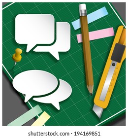 Speech Bubble Paper Cut With Pencil And Cutter On Self Healing Cutting Mat Design