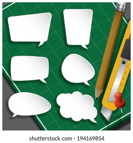Speech Bubble Paper Cut With Pencil And Cutter On Self Healing Cutting Mat Design
