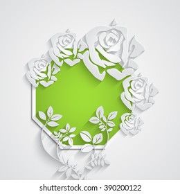 Speech bubble with paper flowers. Vector illustration.