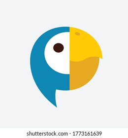Sprachblase-Papagei einzeln auf Vektorgrafik-Logo