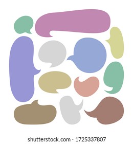 speech bubble pastel color set isolated on white, balloon chat icon, cloud dialog for massage talk, speak sign in cloud shape for copy space text, conversation dialog chat, speech bubble for idea