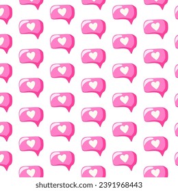 Speech bubble pattern with heart seamless pattern. Cartoon style. Vector illustration.