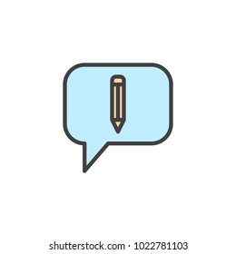 Speech bubble and pen filled outline icon, line vector sign, linear colorful pictogram isolated on white. Conversation symbol, logo illustration. Pixel perfect vector graphics